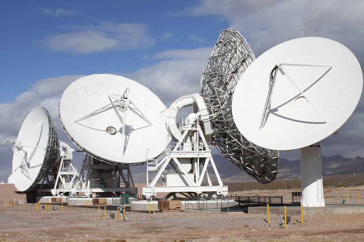 A photo of Near Space Network ground antennas at the White Sands Complex in Las Cruces, New Mexico. These antennas are part of the ground segment for NASA's constellation of Tracking and Data Relay Satellites, which can provide near-continuous communications to flagship missions in low-Earth orbit like the International Space Station.