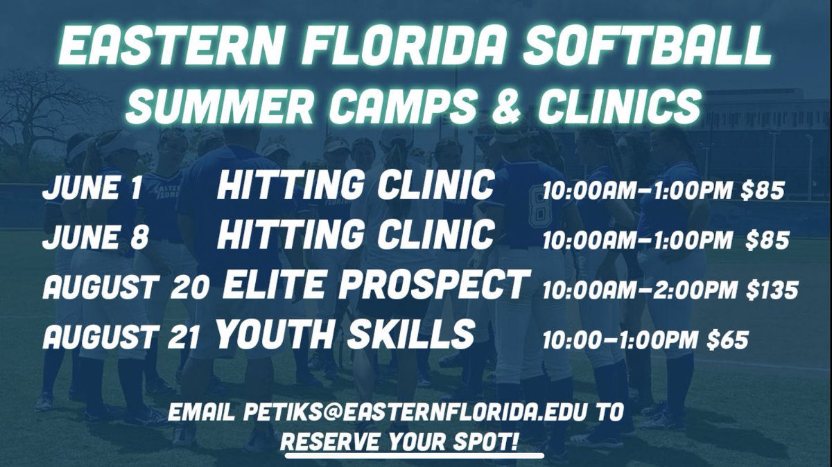 🚨Eastern Florida Softball Summer Camp &amp; Clinic dates! DM or Email me to reserve your spot 🚨 <a href="/EFSCTitans/">EFSC Titans Sports</a>