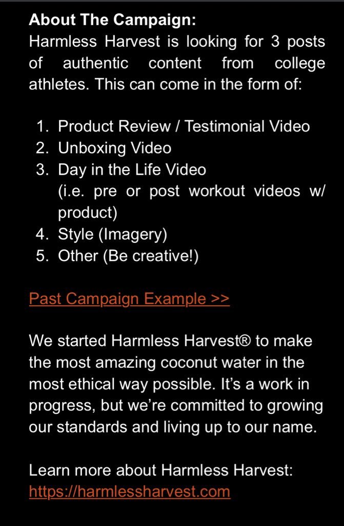 CalVolleyFan's tweet photo. If you’re curious what an NIL sponsorship offer looks like. Here’s one for a drink brand looking for 3 posts of authentic content to promote a product on Insta Feed &amp; Story, TikTok.  $43 in product &amp; cash for your NIL value w 2k minimum followers. https://t.co/ttMWo4y6HQ