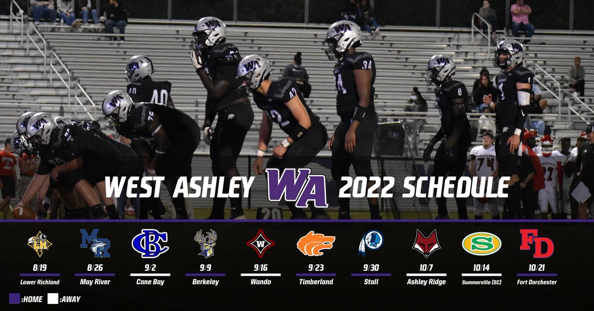 A great first day of Spring Practice.. so we’re looking ahead to the Fall! Here is our 2022 Schedule! #TheWest 
•
•
🄰🄽🄲🄷🄾🅁. 🅂🄿🄾🄽🅂🄾🅁🅂
- Hero Heating and Air 
<a href="/zacjonesstatef1/">Zac Jones State Farm</a> 
- Brett Cole w/ Jeff Cook Real Estate
<a href="/mr_Narwhals_/">Mr. Narwhal’s Magnificent Snoballs</a> 
•
•#unitethewest
•⚫️🟣⚫️🟣⚫️🟣⚫️