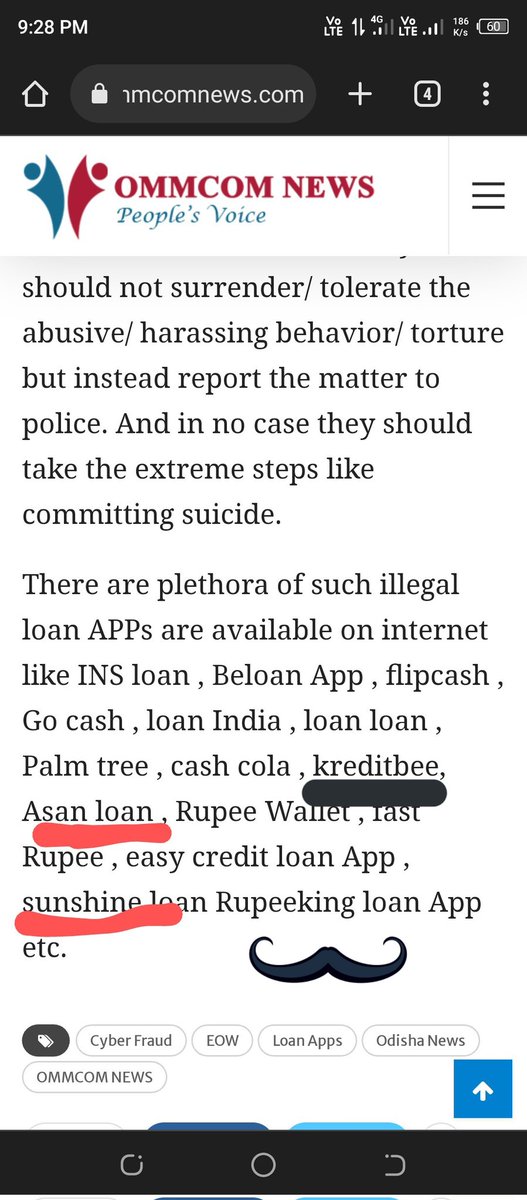<a href="/EOWODISHA/">Economic Offence Wing</a> <a href="/odisha_police/">Odisha Police</a> <a href="/CIDOdisha/">Criminal Investigation Department and Crime Branch</a> Sir thanks for mentioned loan apps name please take action against this #asanloan and #sunshineloan they have killed lot of people, proof is attached nfor your. Ref as unhabe mention them in your news