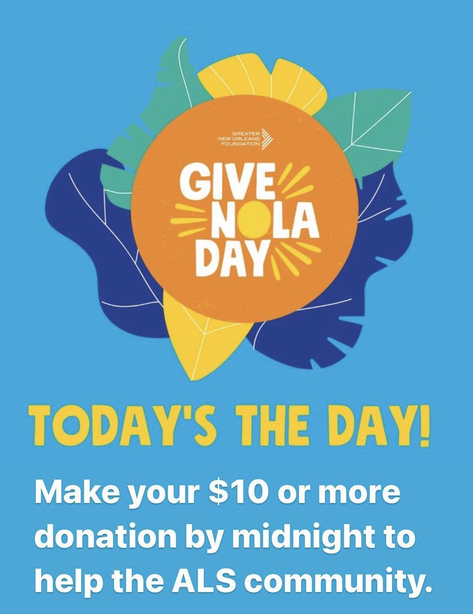 Happy #GiveNOLA Day! If just 10 of our followers donate $10, we can help 
<a href="/TeamGleason/">Team Gleason</a> reach their goal of 2,000 donors in 24 hours! Let’s help Team Gleason raise $150,000 to better serve the ALS community! Comment below to let me know you’ve joined in! #NoWhiteFlags