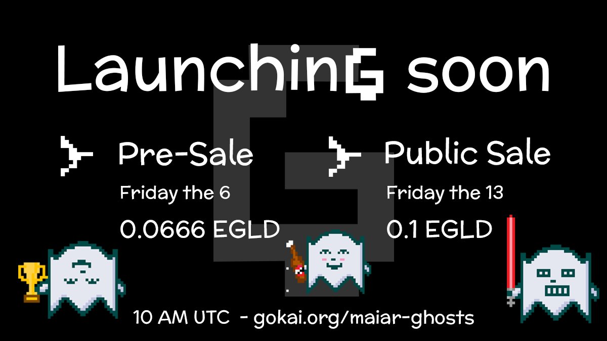 ⚡#NFTGiveaway⚡

To celebrate Pre-sale on Friday 6 and public sale on Friday 13 :👾
🏆 x3 #MrGhost et  #NFT on #Elrond 

✅To participate :
1️⃣ Follow <a href="/GokaiLabs/">Gokai Labs ⚡</a>
2️⃣ RT &amp; ♥️
3️⃣ Tag 3 Friends
4️⃣ Join : discord.gg/tXSeJfVVnH

⏳48H
#ElrondNFT #ElrondCommunity #NFTGiveaways