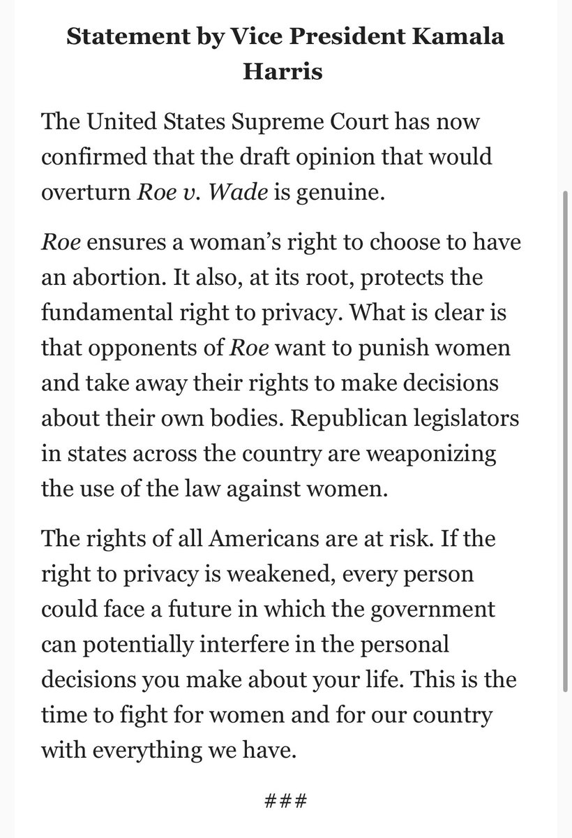 mollyroecker's tweet photo. VP Kamala Harris release a statement about the Supreme Court leak. She is also scheduled to speak tonight at the 30th Annual We Are Emily National Conference where I’m sure we will hear more from her. https://t.co/Azg2Ln5g8i