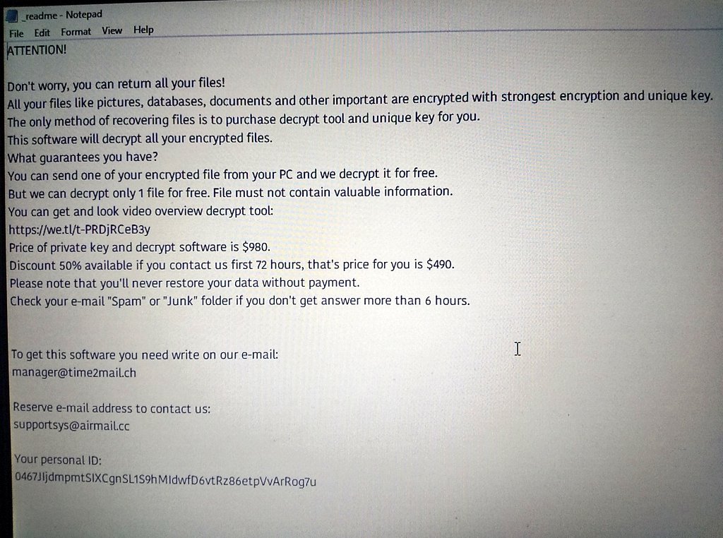 RealDjLennon1's tweet photo. I could handle losing an account but this has hit hard💔

After realising I can't access my files, I went throug the laptop &amp;  found a "read me" note tht the hacker left with directions of how to send money to get/decrypt my files(photos, docs, songs) that they encrypted.🥺 https://t.co/o2kYnbjVSg