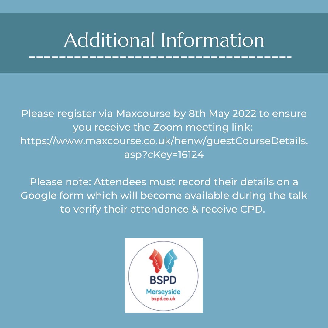 ⏰ The next BSPD Merseyside Branch meeting is on 10th May 2022.

This session will consist of presentations given by various BSPD members on current topics.

Booking is available on the following link: maxcourse.co.uk/henw/guestCour…

Looking forward to seeing you all there! 🤓🦷🪥