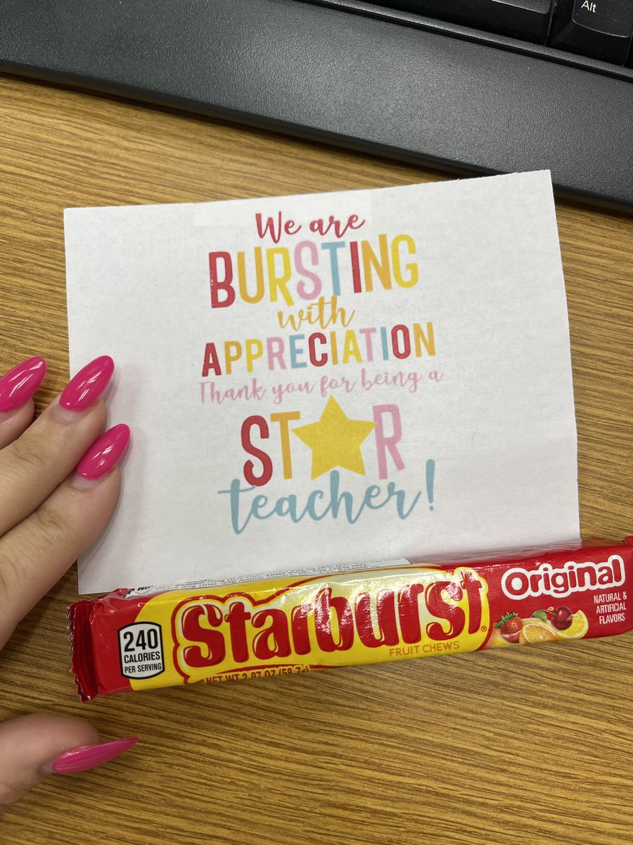 A treat/gift each day this week to celebrate all the amazing educators <a href="/NorthWayneElem/">Karen Boatright</a>! Starburst, target gift card, &amp; leave early pass to start these first two days off right! ⭐️🎯🥰 #WeAreWayne #TeacherAppreciationWeek