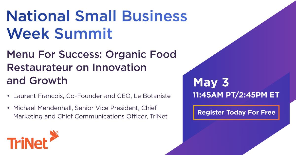 TriNet's tweet image. Join us virtually for this and other incredible free sessions by registering here: trinet.com/smallbusinessw… #TriNetSmallBizSummit #SmallBusinessWeek #DreamSmallBiz #IncredibleHR  #restaurantindustry #NYCdining #vegetarian #IncredibleStartsHere #ValueofaPEO #virtualevent