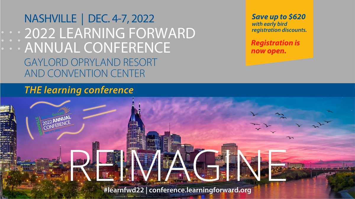 LearningForward's tweet photo. Registration is NOW OPEN for our 2022 Annual Conference! 

Register early and take advantage of early-bird &amp; members-only pricing, which combined can save you up to $620 for an unbeatable value we are offering for a limited time. 

Visit https://t.co/25ipC7qllU now! #LearnFwd22 https://t.co/CHAv4DYXUl