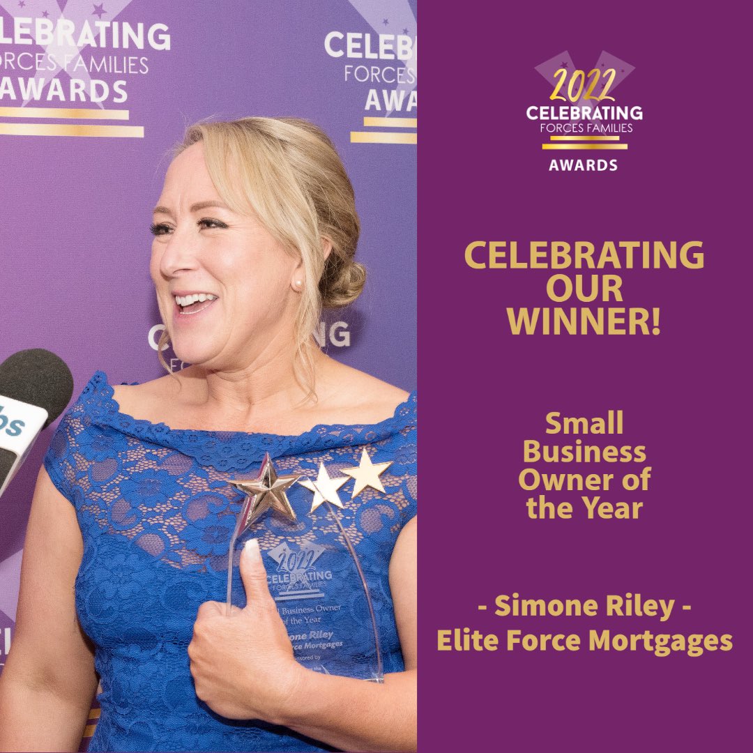 cffawards's tweet photo. Simone Riley of Elite Force Mortgages has won our Small Business of the Year Award as a result of her drive and determination to help the Armed Forces Community with the process of buying their own home 🏡 👏
#CFF2022 https://t.co/9T6cPyfhoI
