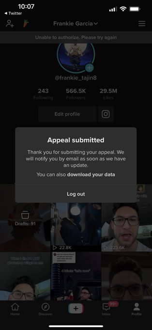 Great 😑 my third tiktok account is now banned and I already submitted an appeal 😒 let&rsquo;s see if I get
