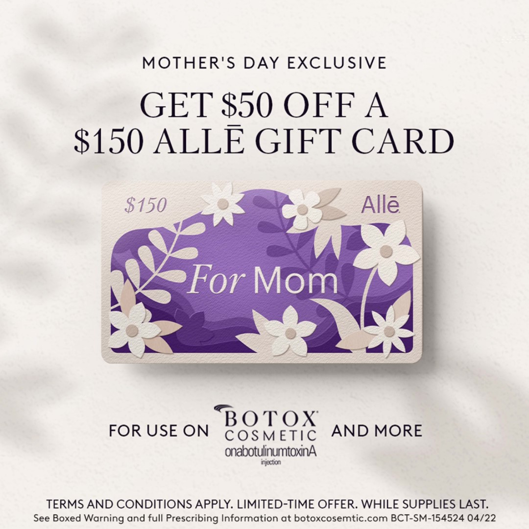 DrAdrianLo's tweet photo. This one’s for mom 🌷 Today only, save $50 on a $150 Allē gift card that can be applied toward your BOTOX® treatment. Contact us to schedule your next appointment! ☎️ 215.829.6900. Visit https://t.co/EawXiCt6ka to buy yours. Happy Mother’s Day! https://t.co/DZ28Mt28PR