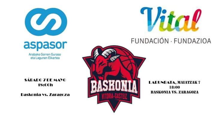 🔴🔵 El sábado 7 de mayo <a href="/VitalFundazioa/">Fundación Vital</a>, invita a 7 personas de <a href="/ASPASOR/">Aspasor Alava</a> al partido de Baskonia contra Zaragoza. Agradecemos el detalle, aunque nos veremos obligados a hacer una selección ya que el número de aficionadxs superará seguro el cupo concedido. AUPA BASKONIA!!! 🏀