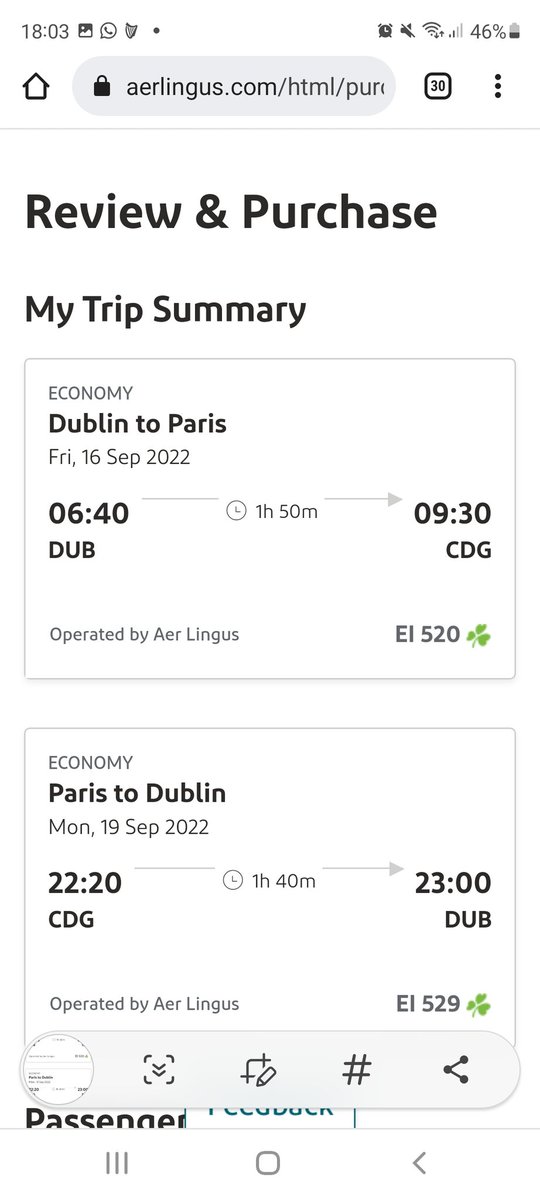 ronankel's tweet photo. @AerLingus See screenshots below. New flight 43.75 tax p.p. Original flight 96.00p.p 

New flight X 2 = 323.50
Original flights X 2 = 293.96

30 euro difference yet when I try to change online being charged 180. https://t.co/HRHeQeccOt