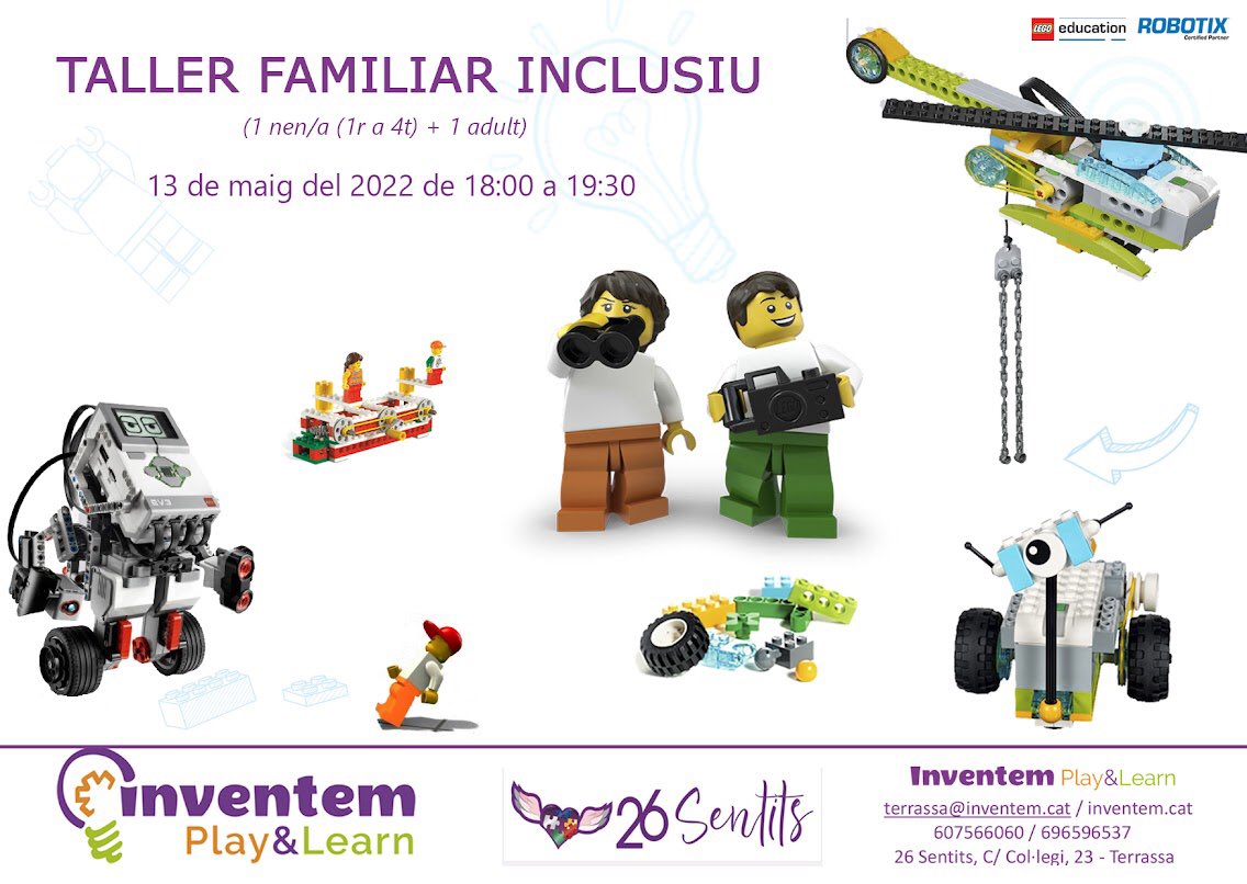 InventemPandL's tweet photo. Taller familiar inclusiu de robòtica el proper 13 de maig!
Contacta’ns a 📧 terrassa@inventem.cat o 📞 al 931539311 i t’informarem.
Us esperem! 
@26sentits #roboticaeducativa https://t.co/jop2kJrtPq