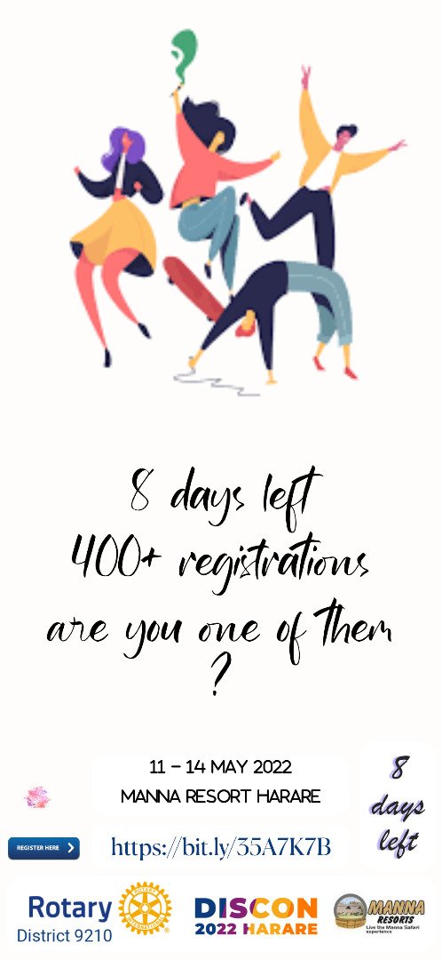 DisconHarare22's tweet photo. Have you registered?
#D9210 #DISCON22 
https://t.co/CmAU9Gutwa
@rotary https://t.co/WJo0XQGFUa