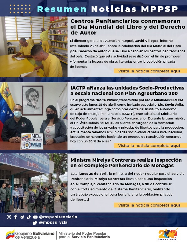 mppsp_vzla's tweet photo. #ResumenMPPSP📢|| No te pierdas las noticias más relevantes sobre los avances en el fortalecimiento integral del sistema penitenciario en Venezuela.
¡Hacia la mujer el hombre nuevo!
#PuebloValienteYLeal https://t.co/2RygfOKFR5