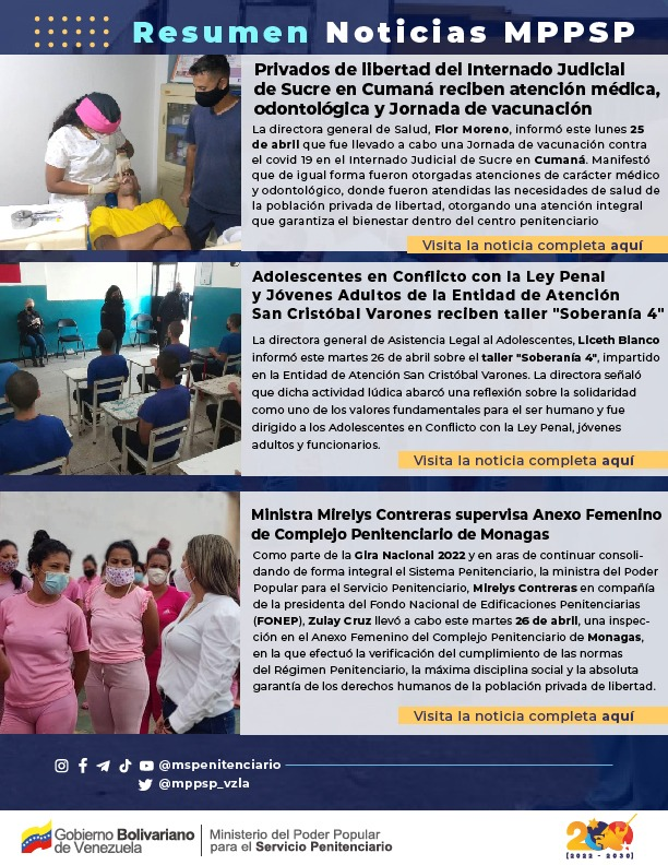 mppsp_vzla's tweet photo. #ResumenMPPSP📢|| No te pierdas las noticias más relevantes sobre los avances en el fortalecimiento integral del sistema penitenciario en Venezuela.
¡Hacia la mujer el hombre nuevo!
#PuebloValienteYLeal https://t.co/2RygfOKFR5