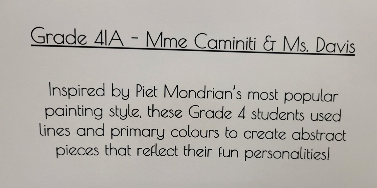 MmeCaminiti's tweet photo. Bravo 4e!! Vos pièces d'arts inspirer par Piet Mondrian sont merveilleux!! // Great job Grade 4s! Your art pieces inspired by Piet Mondrian are beautiful!! 🖌️🎨 @MsADavis11 @StAnneOCSB #ocsbArts #ocsbEducationWeek https://t.co/bD1MH5PYPZ