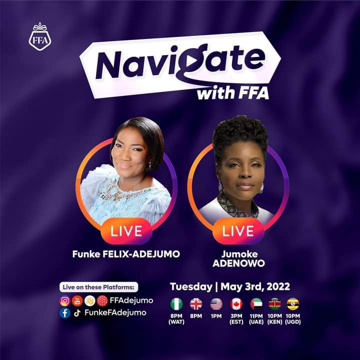 gospelhotspot0's tweet photo. Are you set to Navigate Life's Twists and Turns 8pm WAT on Tuesday with @jumokeadenowo
Live on IG and YouTube @FFAdejumo. Facebook @FunkeFAdejumo
#OneSound #onesoundrevivaltv #onesoundrevival #ffadejumo #FFA #jumokeadenowo #navigate #Anticipate #unity #UnityIsStrength https://t.co/f6OoL5IZTA