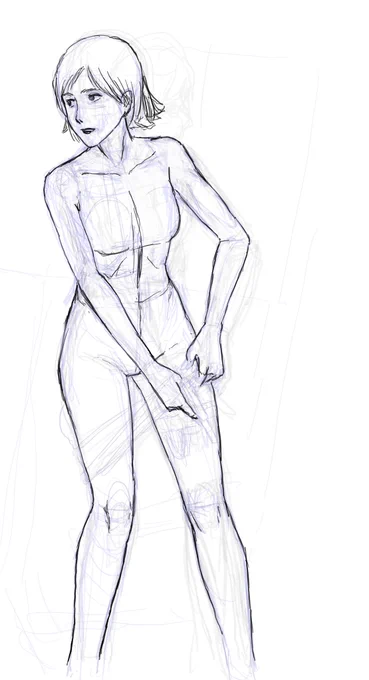 7服を着ない状態を整えます 8 服のアタリを付けますガーターホルスターとピストルを描きます(もうちょい上か?) 9素材や縫製など服の種類を意識して引っ張りやシワなど整えます