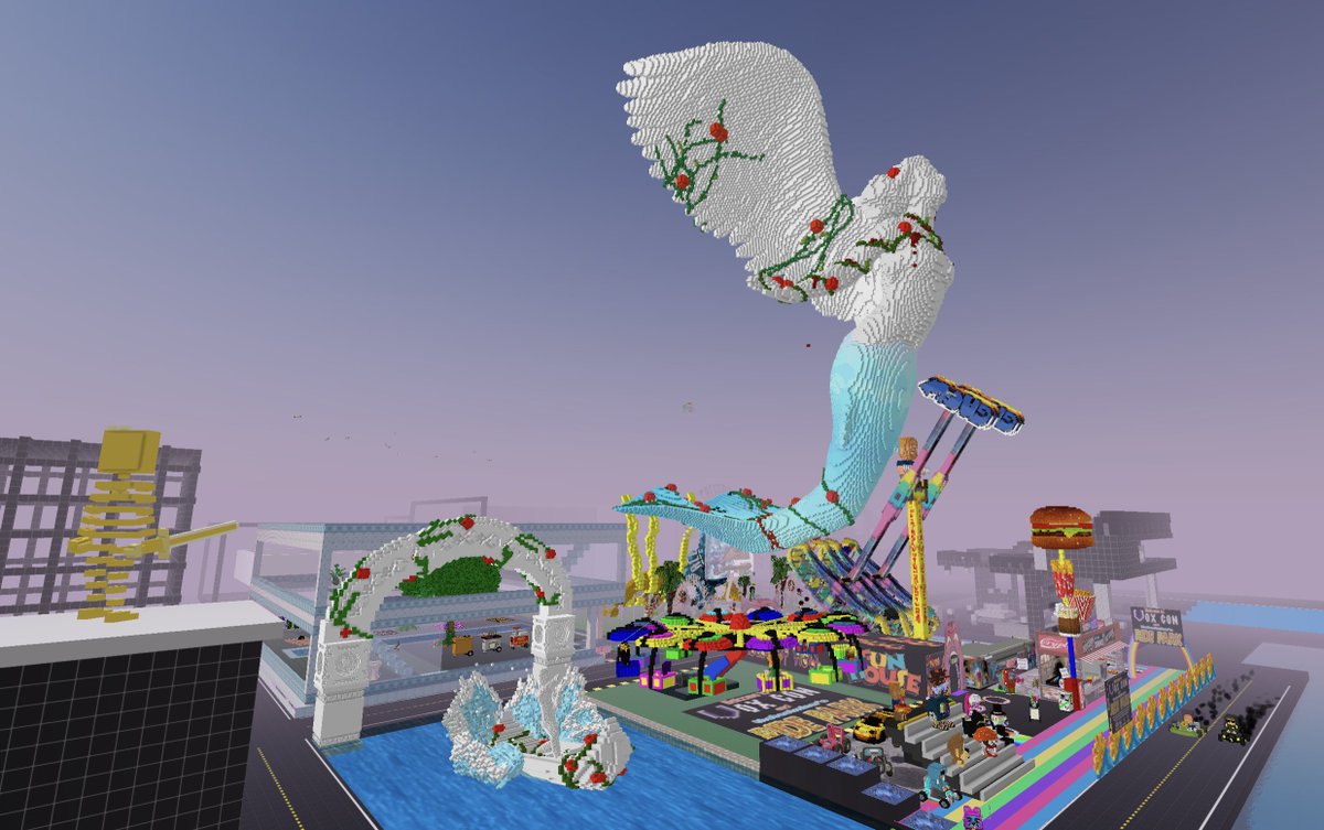 cryptovoxels's tweet photo. First up is @YUJIARUI2003 of @Metacat007, a group of many talented creators from Asia.

Her large open-air builds blew us away &amp; were exactly the festival spirit we needed

From the word "Atmosphere" she made a hunted mermaid escaping to freedom. Would love to hear more from her! https://t.co/B7nydapNzX