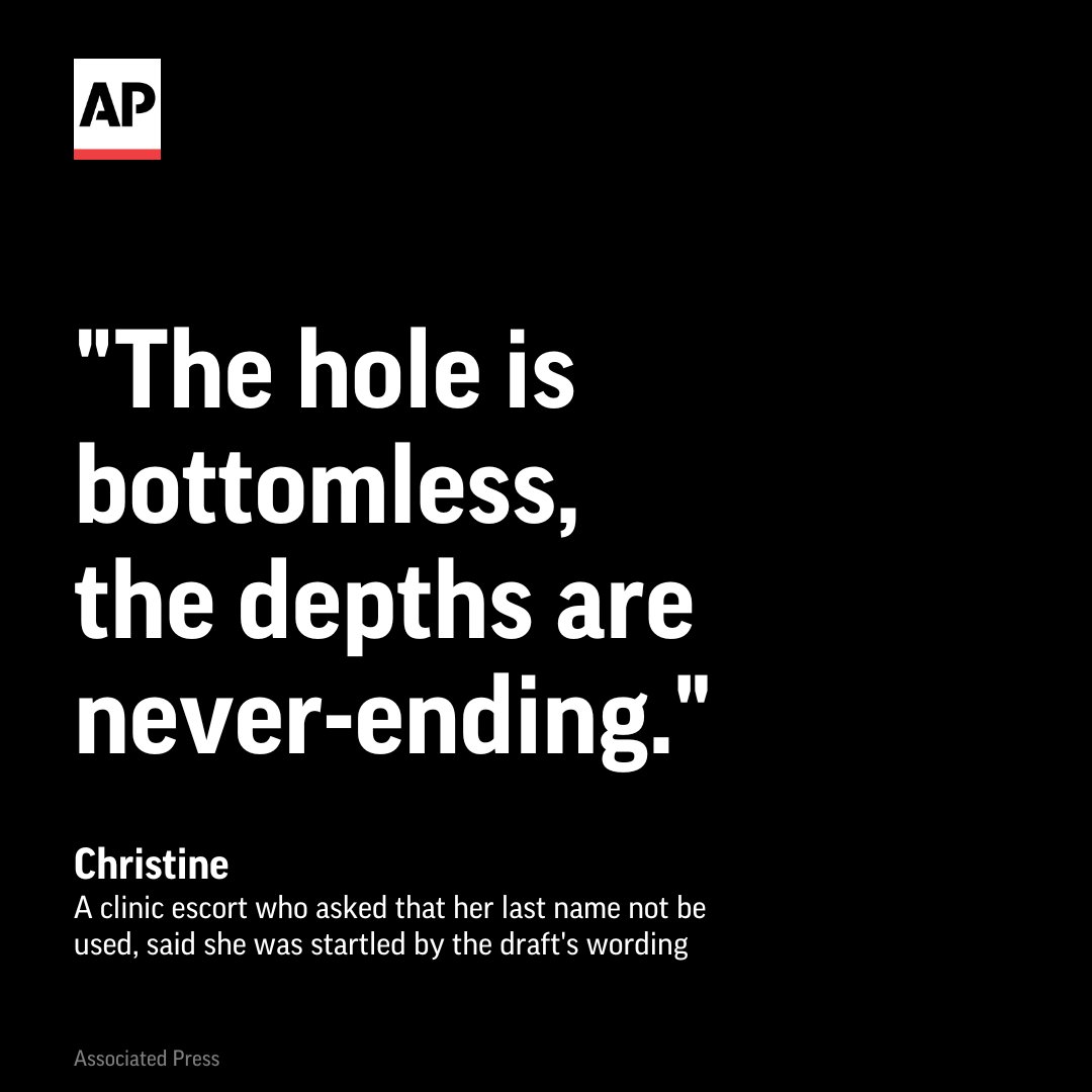 AP's tweet photo. Others were startled at the draft's wording, feeling that if abortion falls, anything else could be next: gay marriage, birth control, or any civil right not explicitly written down in the Constitution. https://t.co/qnUQy371BD https://t.co/P2AtULHjFk