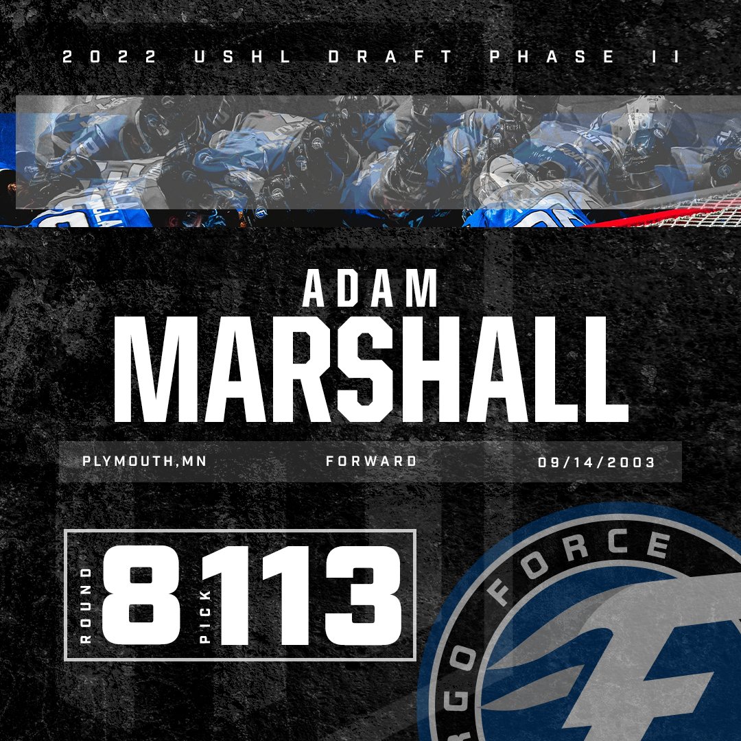 With the 113th overall pick of the 2022 USHL Phase II Draft the Fargo Force select Adam Marshall, welcome to the #ForceFamily Adam!