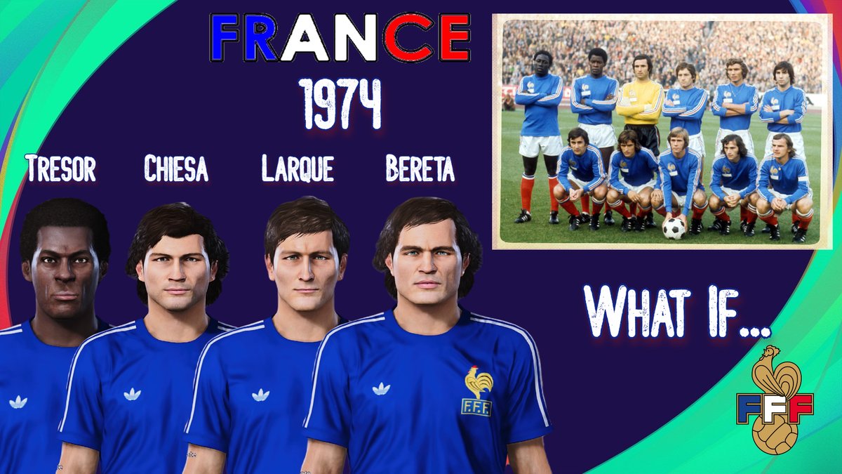 Mk5Pes's tweet photo. 🇫🇷 France 1974 | "What If"
https://t.co/oTvtK5Oq4A

French football reconstruction under Georges Boulogne! 

Donations: https://t.co/z4eLLm3ZvH

#France #PES2021 #PES2020 #PES #ClassicPes #PesClassic #ClassicFrance #FranceClassic #Bereta #Larque #Chiesa #Tresor #Adams #Baratelli https://t.co/QP2J4wc4yW