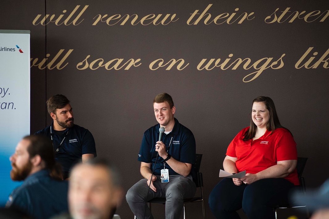 CullenHippler's tweet photo. It was an honor to represent @envoyaircareers at @LETUAviation yesterday alongside my wife and good friend Jesse. Thanks for having us! #AlumniPanel #airlines #pilots #mechanics https://t.co/GoBevowpzU
