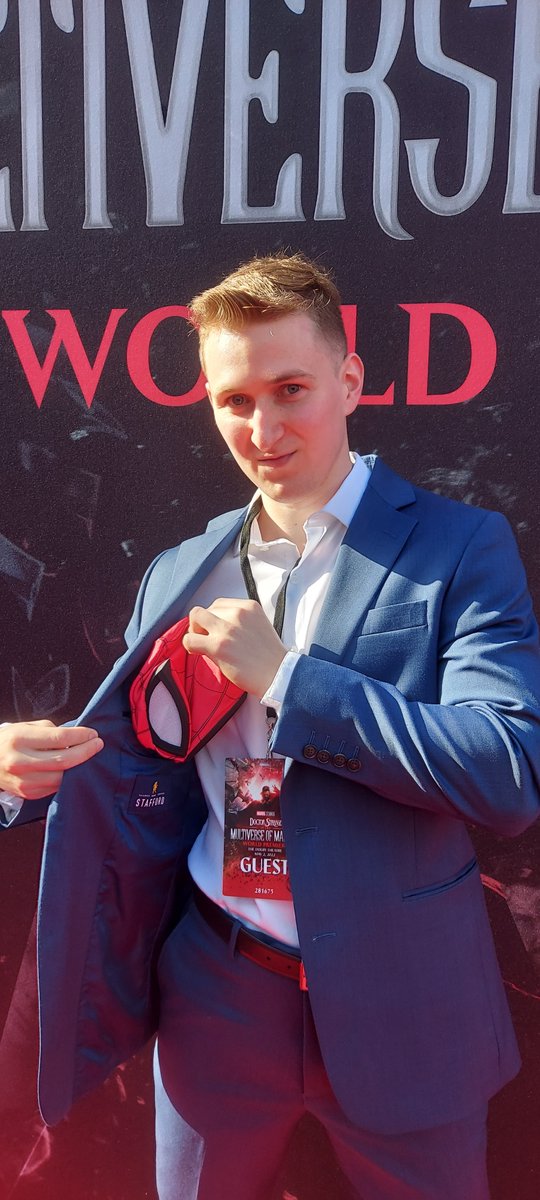 OSUWexMed's tweet photo. Phil, a staff nurse at #OSUWexMed also known as @OSUSpidey, attended the premiere of Dr. Strange in the Multiverse of Madness last night. He was surprised with this trip by Good Morning America after they shared his story of spreading kindness across @OhioState campus. https://t.co/4TpTYE46qS