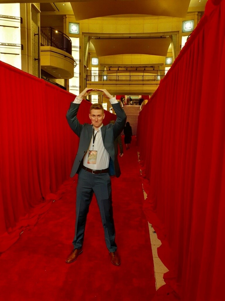 OSUWexMed's tweet photo. Phil, a staff nurse at #OSUWexMed also known as @OSUSpidey, attended the premiere of Dr. Strange in the Multiverse of Madness last night. He was surprised with this trip by Good Morning America after they shared his story of spreading kindness across @OhioState campus. https://t.co/4TpTYE46qS