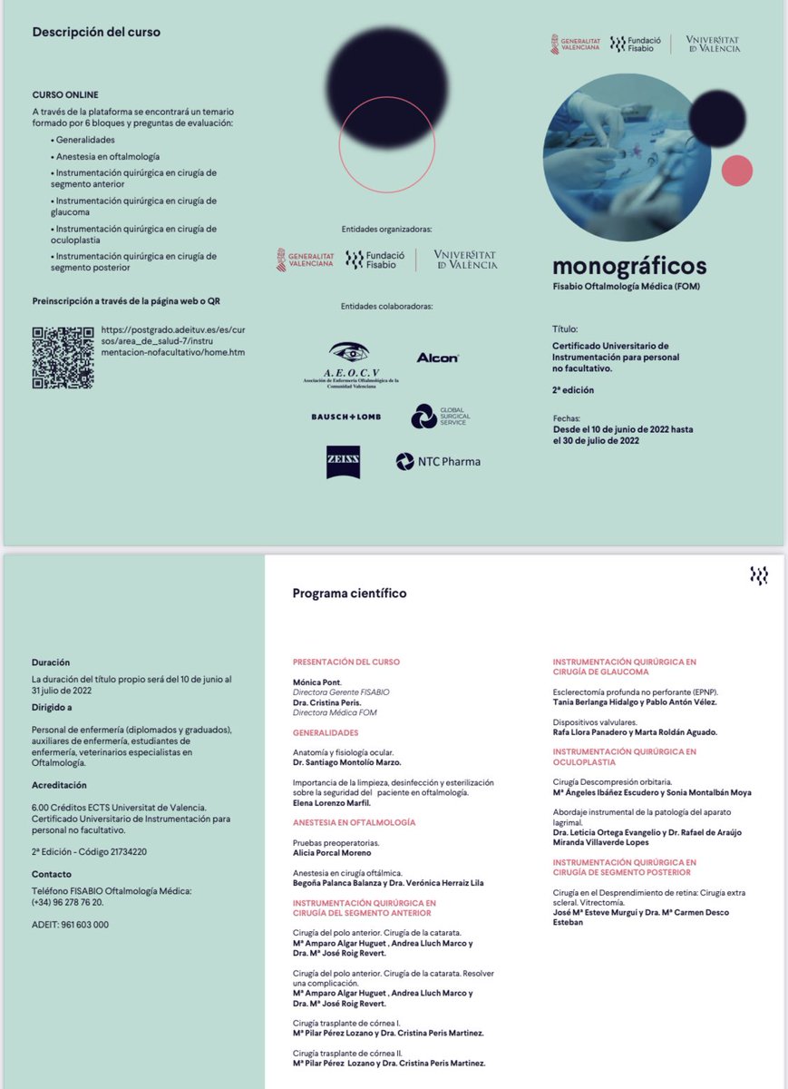 CristinaPerisMa's tweet photo. 📢 Eres enfermero/@ ? Te gustaría aprender a INSTRUMENTAR CIRUGÍA de OJOS en un quirófano? 👁😷😷
TODOS LOS CONTENIDOS ON LINE. 
Curso de Instrumentación QUIRÚRGICA OFTALMOLOGICA 👁 acreditado por la Universidad de Valencia 🎓 👇 https://t.co/kplKCVA65L