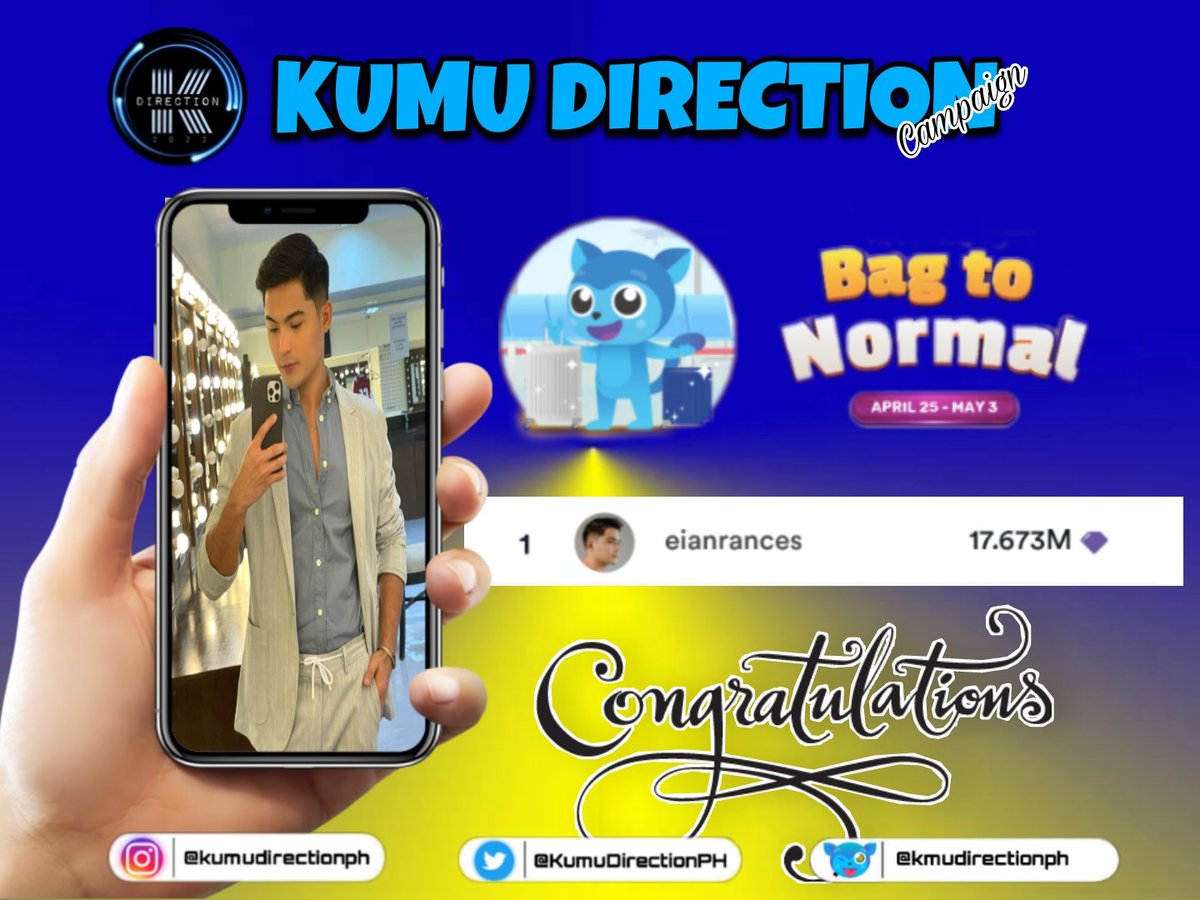 KumuDirectionPH's tweet photo. KUMU DIRECTION | CAMPAIGN

Wow! It's another Top1 on Campaign!

Iba ka E @EianRances the Kumu King👑 Congratulations E we're proud of you.

Thank you Royals!
#KumuDirection
#EianRances https://t.co/aRkvAoIUM8