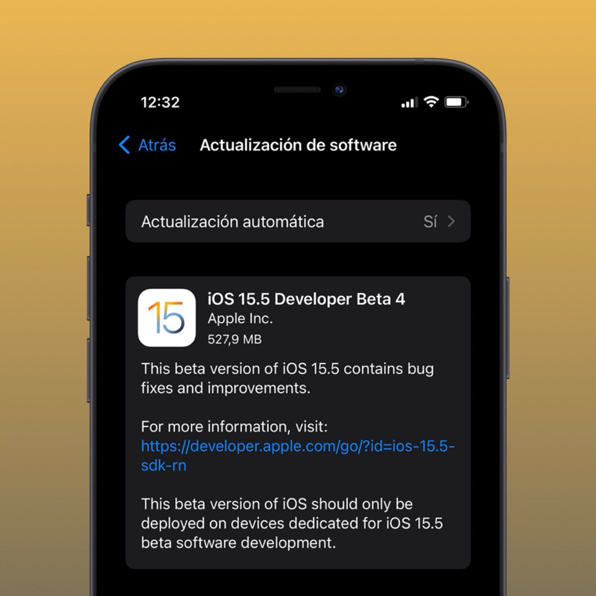 ZonaAppleWorld's tweet photo. 🚨Se ha lanzado la cuarta Beta para Desarrolladores de iOS 15.5
#iPhone #iOS15DevBeta4 https://t.co/oEMZ9g7sw9