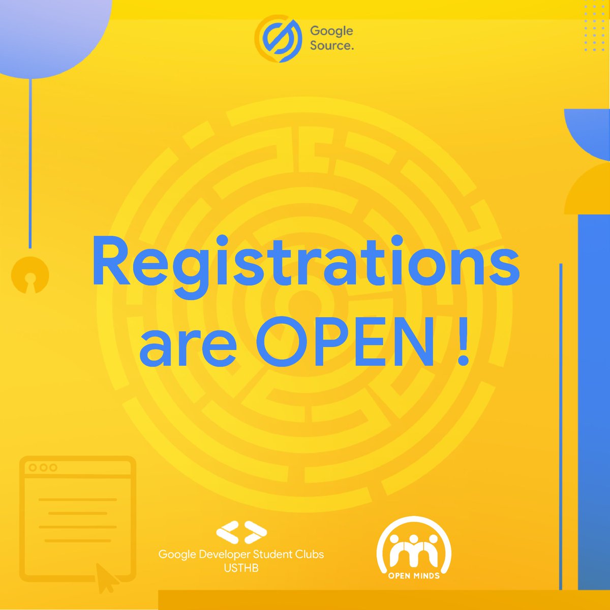 gdsc_usthb's tweet photo. Dear community! 🥰
📣 Without making you wait any longer, we announce the opening of registrations for our #googlesource event !🥳
To your keyboards register now, you will find link in bio.⤴️
PS: places are limited take advantage of registering quickly❗ https://t.co/wZoHpcy1Kb