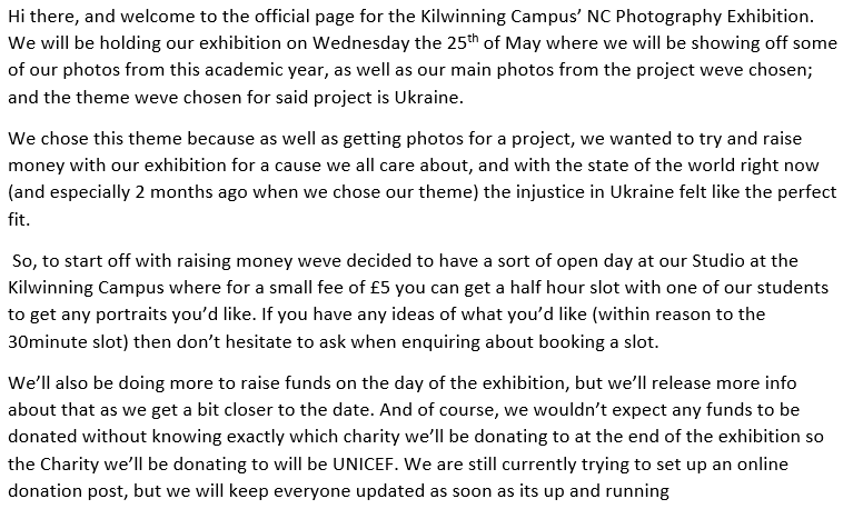 exhibition_nc's tweet photo. Find out more about our exhibition and photo shoot day below or by giving this page a message

@AyrshireColl https://t.co/aiX5FGmwv7