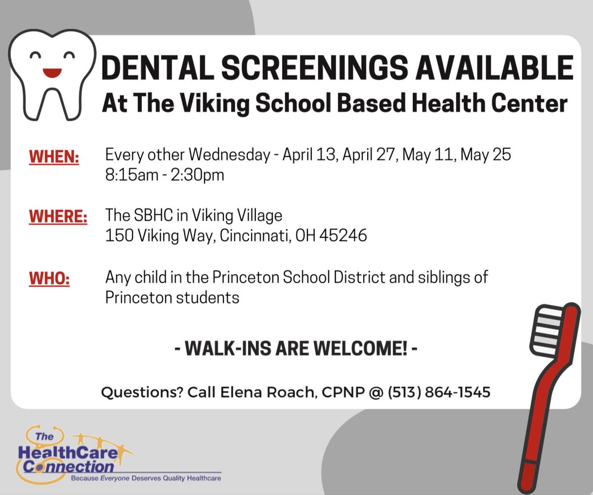 HCConnection's tweet image. Princeton School District families, mark your calendars! We have 2 dental screening dates this month. 🦷🪥