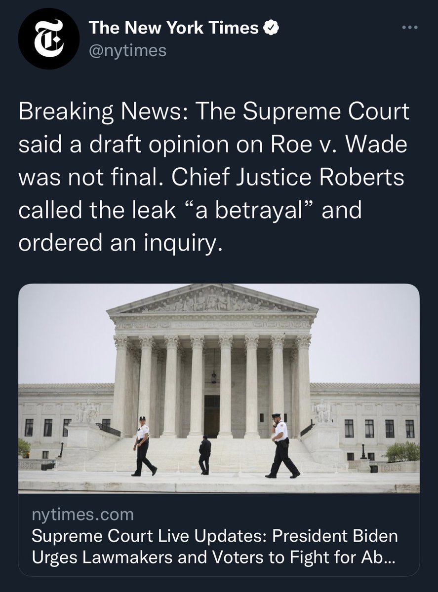ItsTooSoonDaily's tweet photo. Chief justice Roberts is furious his abortion plans have been made public. On the opinion, he states, it is not final and no Justice will be pressured to keep it. #Breakingnews #Breaking #abortion #roevwade #roevswade #leak #chiefjustice #gop #dnc #prolife #Trump #hypocrisy #rnc https://t.co/7PAaSguj1g