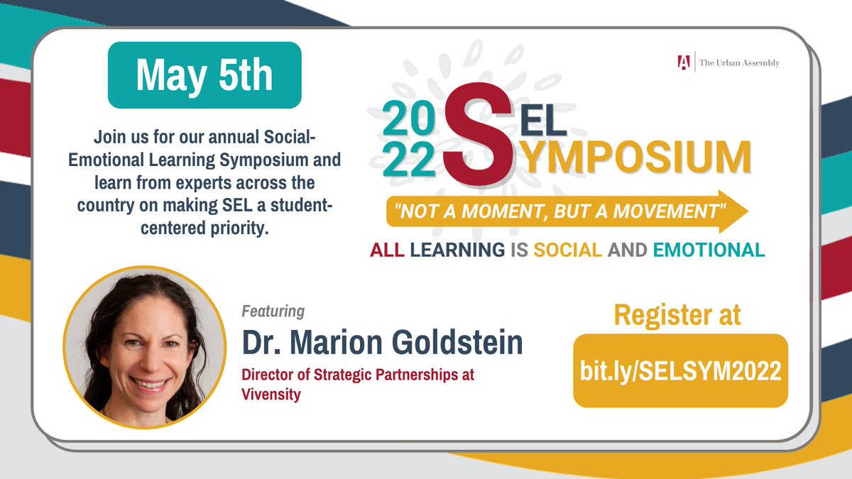Vivensity's tweet photo. Don't miss! Thurs May 5, @Vivensity's Marion Goldstein, Ed.D. explores how #Tech + #Media can support #SEL, at #SELSYM2022 special panel. Now's the time for #schoolcounselors, #educators &amp;  #principals to register at https://t.co/oOJ8W2zVSY (20%-off discount code: GOLDSTEINSYM). https://t.co/R1feRij0xA