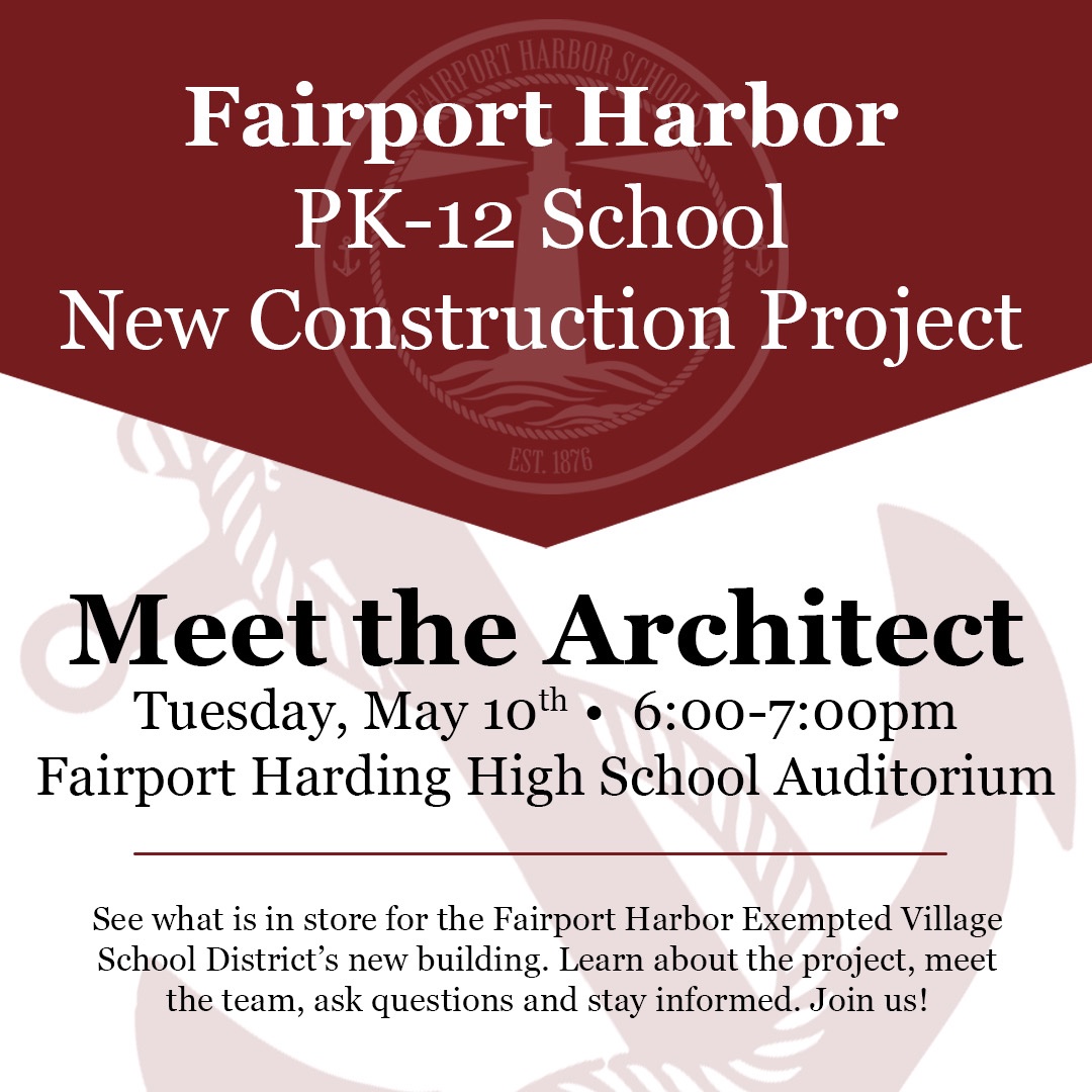 AtTheSymposium's tweet image. Curious about the development of Fairport Harbor Exempted Village School District’s new PK-12? Join us on May 10th at 6:00 pm in the Fairport Harding Theatre to see what is in store for this exciting new project! Meet the team, share any questions you have, stay informed!