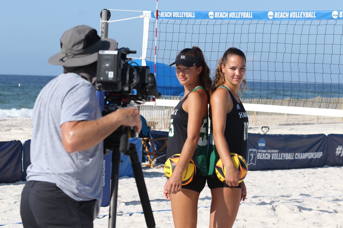 UHBeachVolley's tweet photo. Had fun with the TV promo shots this morning. 😎 Check us out on ESPNU Wednesday at 6:00 am HT!

#BeachBows22 #BackToBama #GoBows https://t.co/rwwk3VKgWA