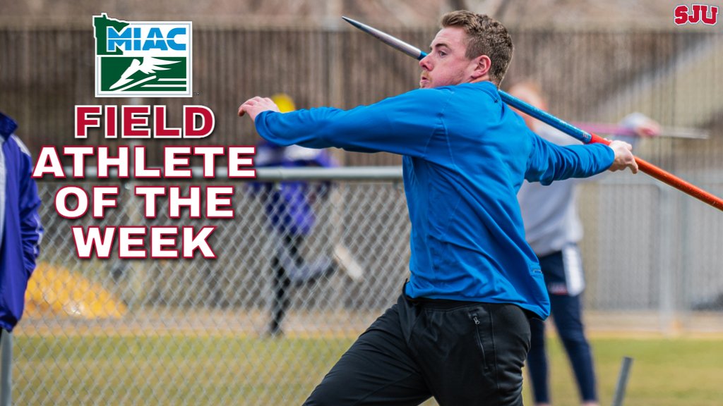 SJUJohnnies's tweet photo. Congrats to junior Brett Hague, who was named the MIAC Men's Field Athlete of the Week today! 

He won the javelin w/a PR throw of 59.42m (3rd-best in SJU history &amp; 12th-best in DIII this season) - last Friday in Collegeville.

RELEASE: https://t.co/aNJuxYjI2R

#GoJohnnies #d3tf https://t.co/d4ClfzVUKE