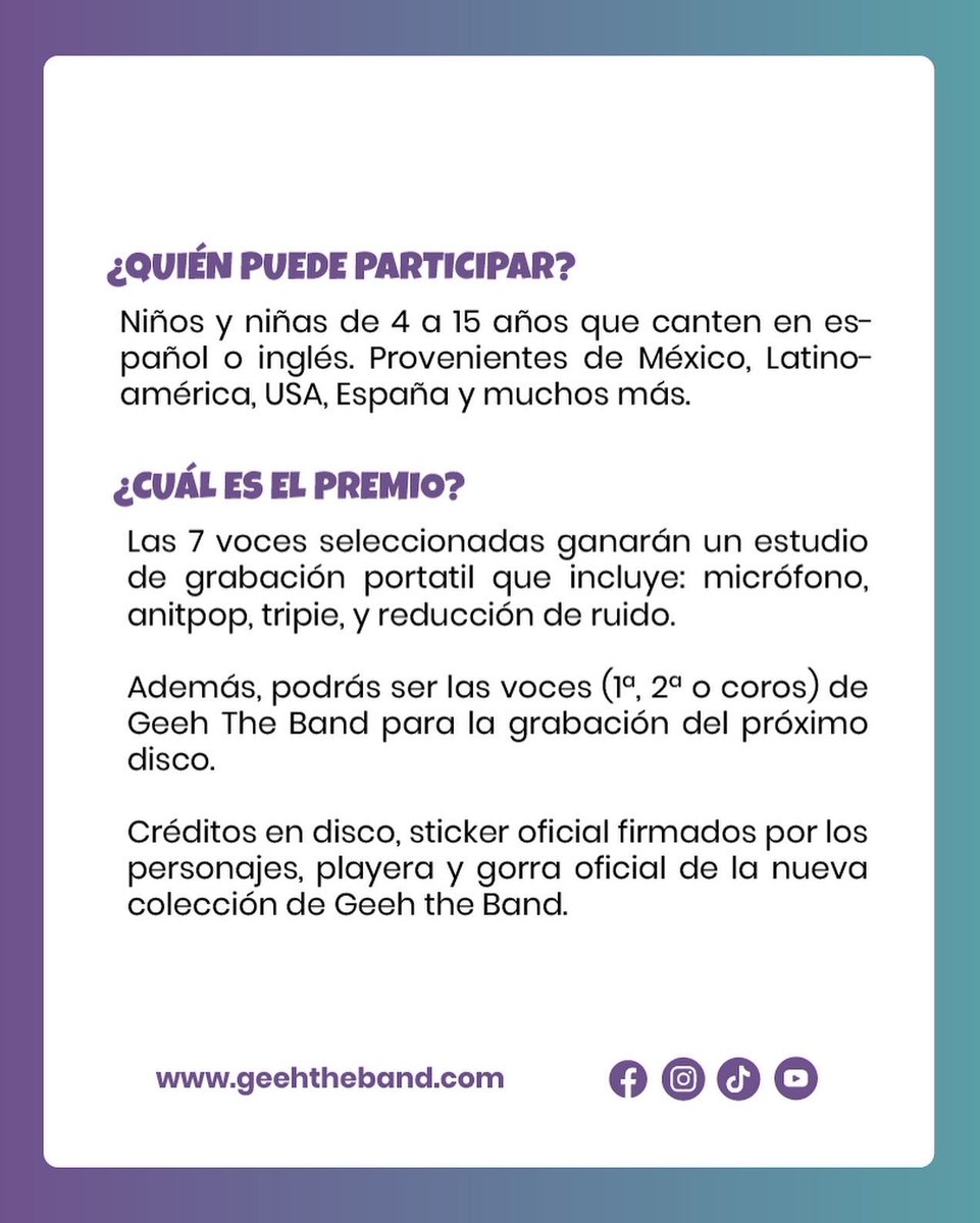 GeehTheBand's tweet photo. ¿Quieres formar parte de #GeehTheBand? Consulta las bases 👇🏻 https://t.co/68OgXqFPuh