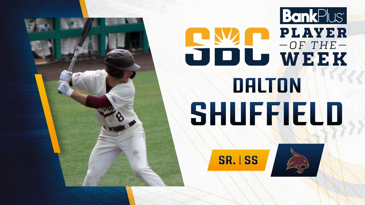 𝗞𝗘𝗘𝗣 𝗧𝗛𝗘 𝗦𝗧𝗥𝗘𝗔𝗞. @TxStateBaseball's @Dalton_Eugene8 runs his hitting streak to 10 games, while hitting .526 & slugging 1.053, to earn his second-straight @BankPlus #SunBeltBSB Player of the Week nod. ☀️⚾️ 📰 » sunbelt.me/3kBMt1y