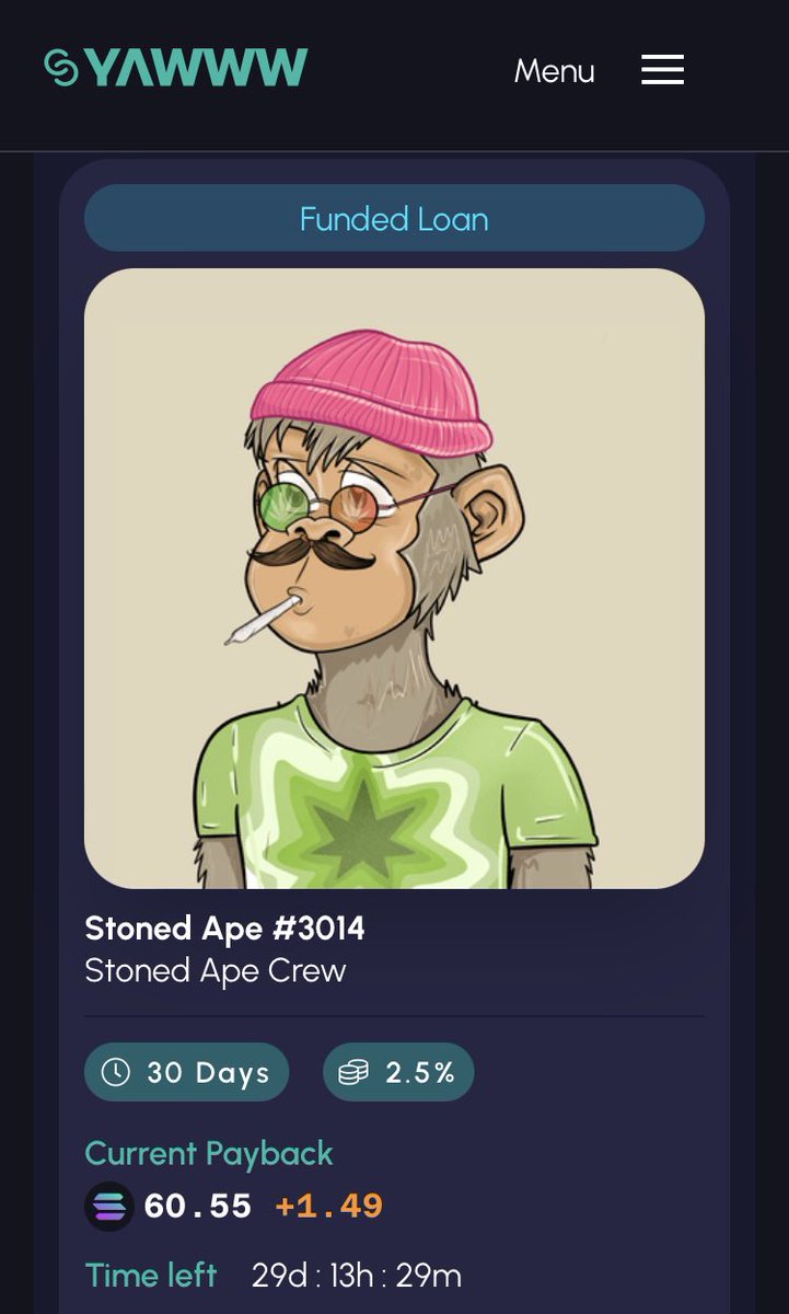 ihill27's tweet image. Just funded my first loan. Bullish on what @YawwwNFT is building.