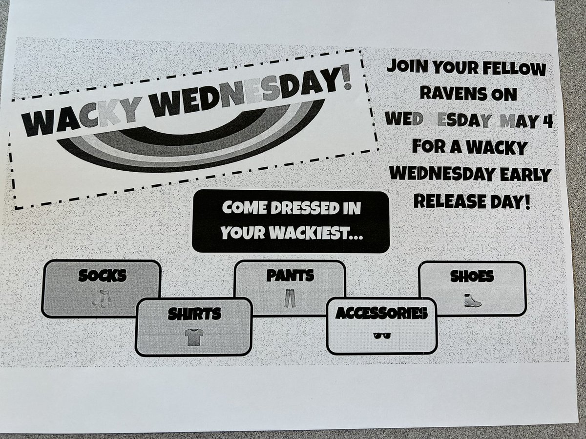 TheIsaksonTimes's tweet photo. Don’t forget that tomorrow is Wacky Wednesday for our half day! https://t.co/HAuyY30CiY