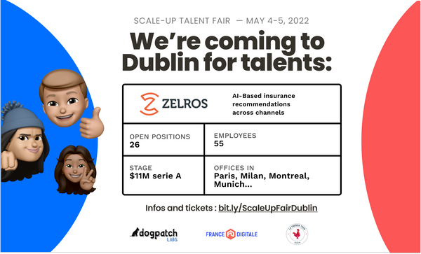 zelros's tweet photo. Calling for talents from Dublin! Our head of HR, Coline, will be in Dublin on May 4th and 5th. Curious about working in #InsureTech or in Paris? Don't hesitate to come by for a chat. Check out our posting page to see more opening positions: https://t.co/IEFIq4Zz4F
 #scaleupfair https://t.co/MRIJWOPMtD