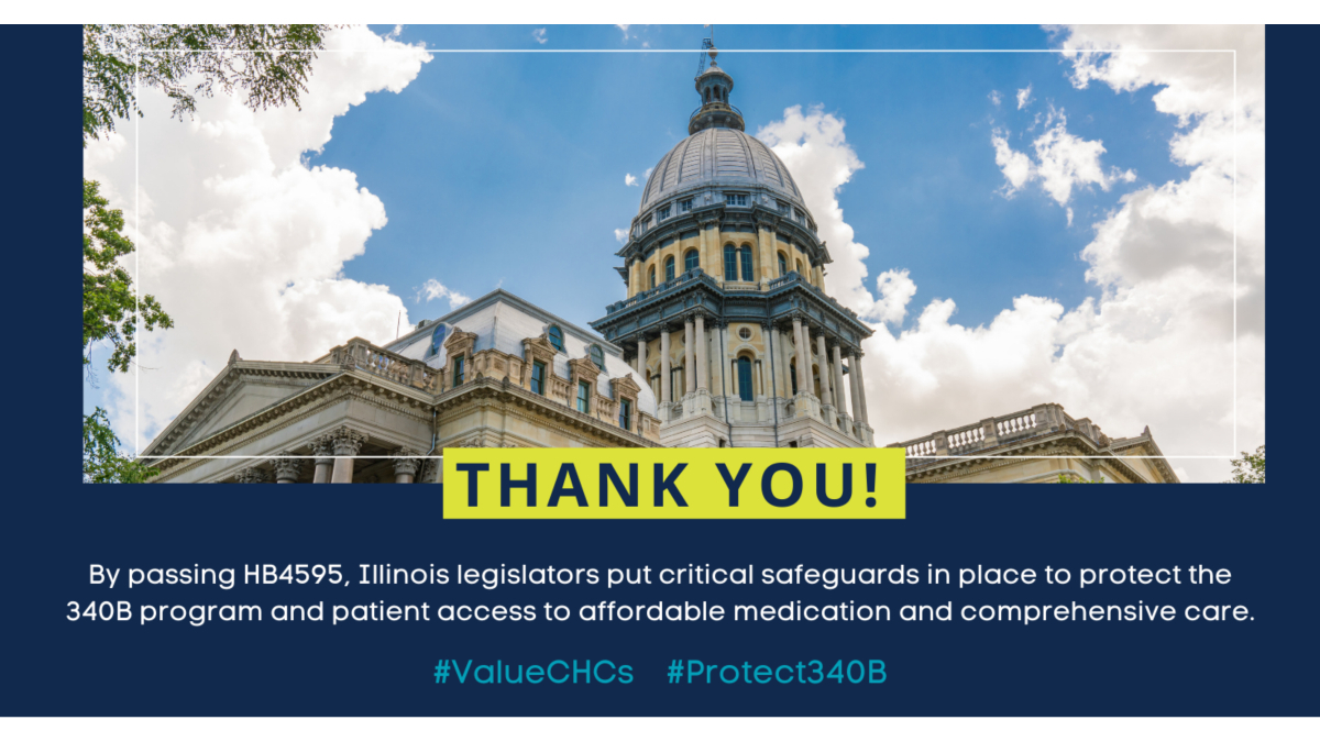 commhealthqc's tweet photo. Thank you @SenNeilAnderson and @RepHalpin for passing HB4595 to protect the 340B prescription drug discount program and ensure access to affordable medication and care for underserved patients like those served at Illinois community health centers. #ValueCHCs #Protect340B https://t.co/AfO5c1QPCd
