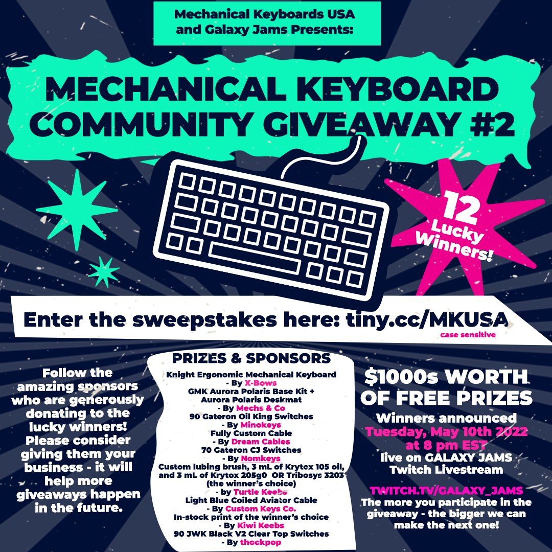 DreamCables's tweet photo. One week left for entry into this giveaway! Proud to be partnering with Mechanical Keyboards USA and @galaxy_jams 

To enter, visit:  https://t.co/kc3wk9Cn2E https://t.co/oYlsWntPlM